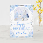 Waterverf Arctische Dieren Bloemendag Kaart (Gele Bloem)