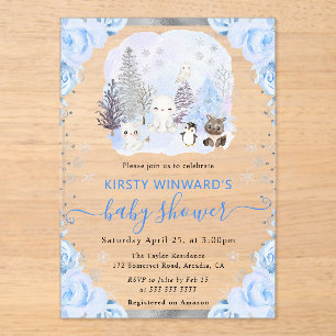Waterverf Arctische Dieren Bloemige Baby Shower Acryl Uitnodigingen