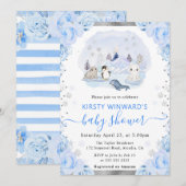 Waterverf Arctische Dieren Floral Baby shower Kaart (Voorkant / Achterkant)