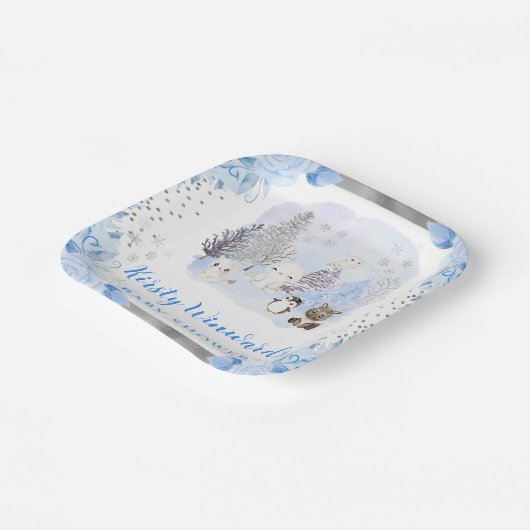 Waterverf Arctische Dieren Floral Baby shower Papieren Bordje (Gebogen)