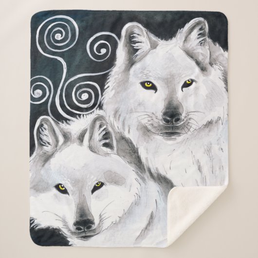 Waterverf Arctische wolven Sherpa Deken (Voorkant)