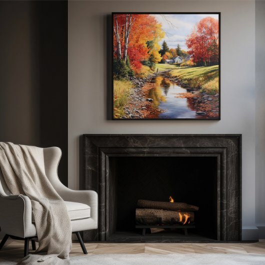 Waterverf Art Autumn Creek in Vermont Poster
