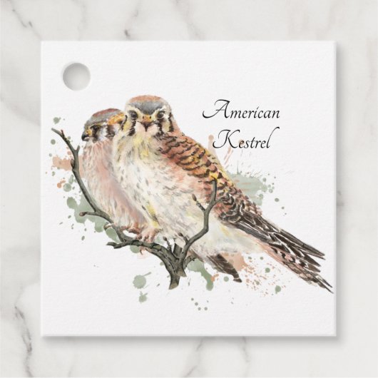 Waterverf Art Birding Kestrel Couple Bedankjes Labels (Voorkant)