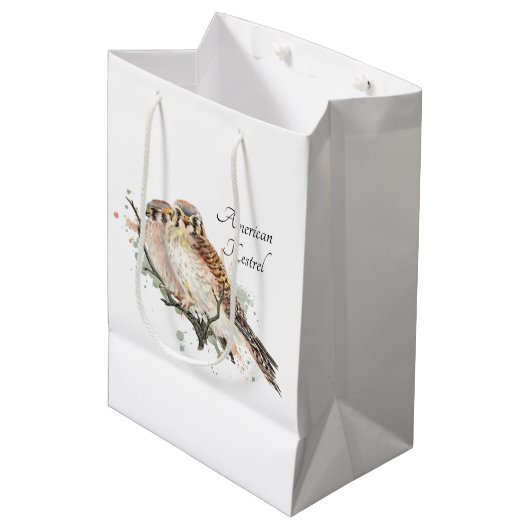 Waterverf Art Birding Kestrel Couple Medium Cadeauzakje (Voorkant Gekanteld)