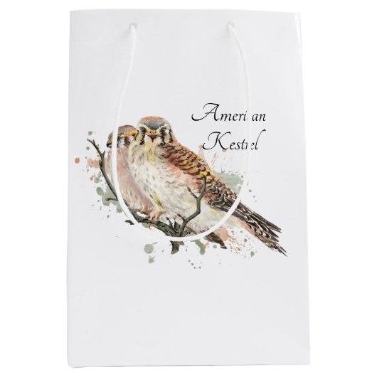 Waterverf Art Birding Kestrel Couple Medium Cadeauzakje (Voorkant)