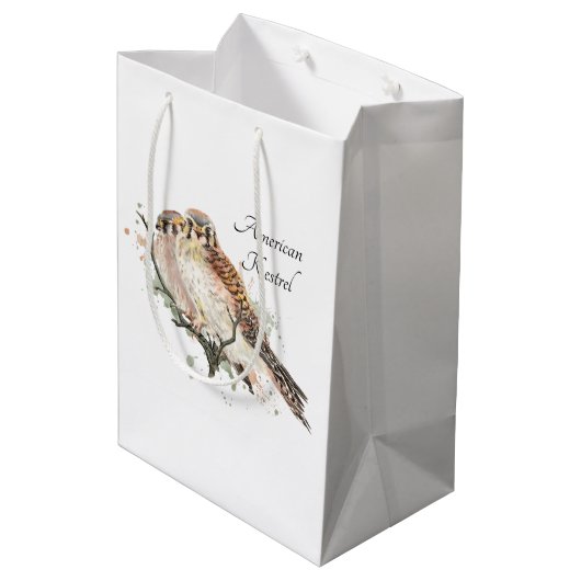 Waterverf Art Birding Kestrel Couple Medium Cadeauzakje (Achterkant Gekanteld)