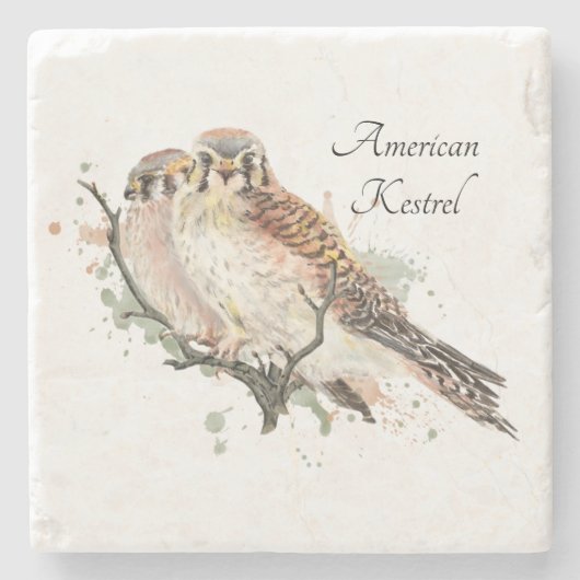 Waterverf Art Birding Kestrel Couple Stenen Onderzetter (Voorkant)