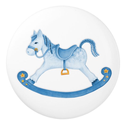 Waterverf Art Blue Rocking Horse Knop (Voorkant)