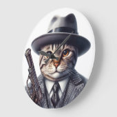 Waterverf Art Cat in Suit Stropdas Jas en Pet Grote Klok (Hoek)