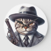 Waterverf Art Cat in Suit Stropdas Jas en Pet Grote Klok (Voorkant)