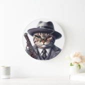 Waterverf Art Cat in Suit Stropdas Jas en Pet Grote Klok (Huis)