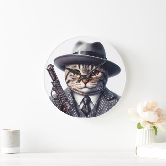 Waterverf Art Cat in Suit Stropdas Jas en Pet Grote Klok (Huis)