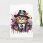 Waterverf Art Cat in Suit Stropdas Jas Pet Splatte Kaart (Voorkant)