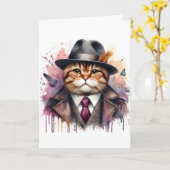 Waterverf Art Cat in Suit Stropdas Jas Pet Splatte Kaart (Gele Bloem)