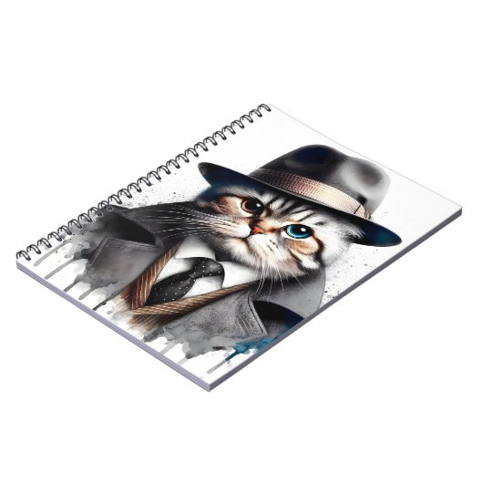 Waterverf Art Cat in Suit Stropdas Jas Pet Splatte Notitieboek (Linkerzijde)