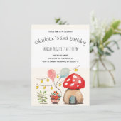 Waterverf Art Cute Mushroom en Flowers Aankondiging (Staand voorkant)