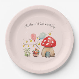 Waterverf Art Cute Mushroom en Flowers Papieren Bordje