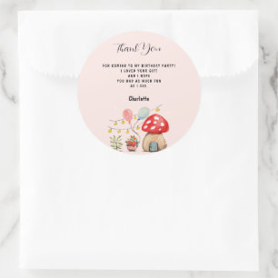 Waterverf Art Cute Mushroom en Flowers Ronde Sticker