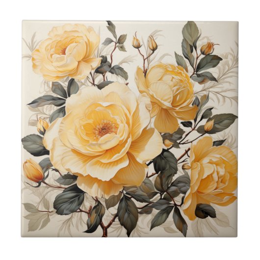 Waterverf Art Decoratief Bord Geel Rose Tegeltje (Voorkant)