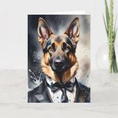 Waterverf Art Duitse herder Tuxedo Zwart Stropdas Kaart (Voorkant)