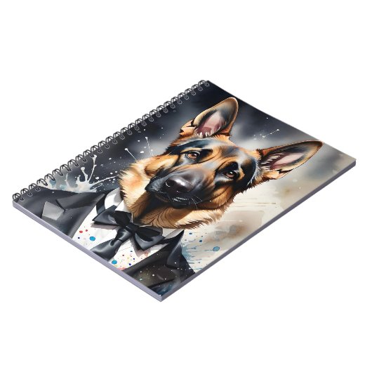 Waterverf Art Duitse herder Tuxedo Zwart Stropdas Notitieboek (Linkerzijde)