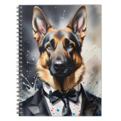 Waterverf Art Duitse herder Tuxedo Zwart Stropdas Notitieboek (Voorkant)