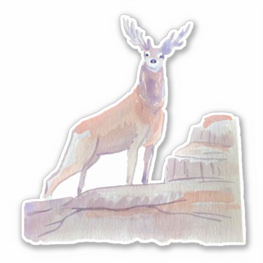 Waterverf Art Forest Animal Red Deer Sticker (Voorkant)
