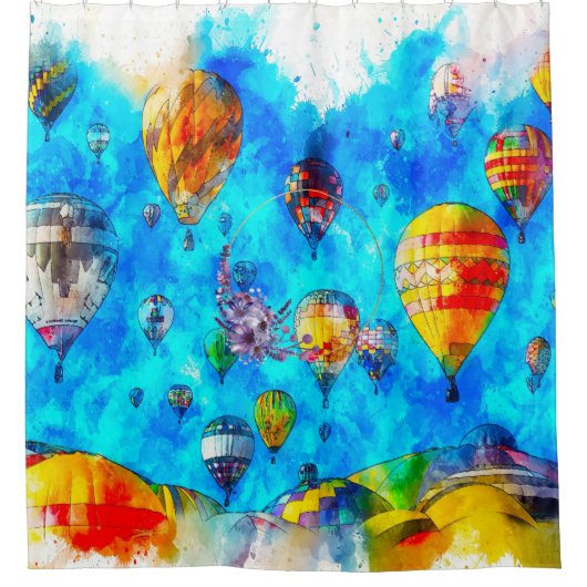 Waterverf Art Hot Air-ballonnen — Showgordijn Douchegordijn (Voorkant)