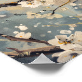 Waterverf Art Painted Bird in Tree White Flowers Poster (Hoek)