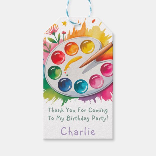 Waterverf Art Palette Age Verjaardagsfeest Cadeaulabel (Voorkant)