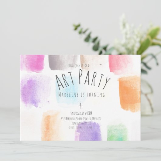 Waterverf Art Party Birthday Colorful Abstract Kaart (Staand voorkant)