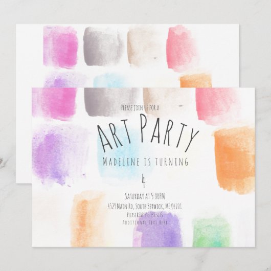 Waterverf Art Party Birthday Colorful Abstract Kaart (Voorkant / Achterkant)