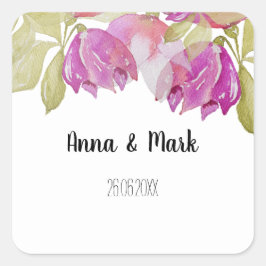 Waterverf Art Pink Flowers monogram Vierkante Sticker