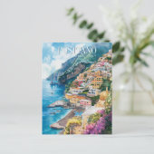 Waterverf Art Positano Amalfi Coast Italië Reizen Briefkaart (Staand voorkant)