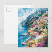 Waterverf Art Positano Amalfi Coast Italië Reizen Briefkaart (Voorkant / Achterkant)