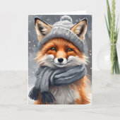 Waterverf Art Red Fox in Pet en Scarf Blank Kaart (Voorkant)