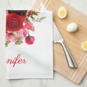 Waterverf Art Roze Rood Rozen Modern gepersonalise Theedoek (Quarter Fold)