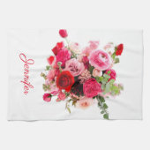 Waterverf Art Roze Rood Rozen Modern gepersonalise Theedoek (Horizontaal)