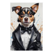 Waterverf Art Schattige Dog Tuxedo Black Bow Strop Perfect Poster (Voorkant)