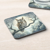 Waterverf Art Screech Uil Bier Onderzetter (Linkerzijde)