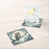 Waterverf Art Screech Uil Kartonnen Onderzetters (Insitu)