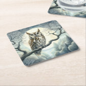 Waterverf Art Screech Uil Kartonnen Onderzetters (Schuin)