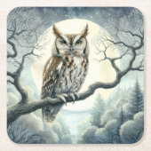 Waterverf Art Screech Uil Kartonnen Onderzetters (Voorkant)