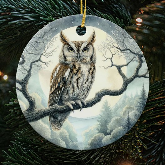 Waterverf Art Screech Uil Keramisch Ornament