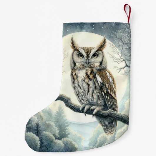 Waterverf Art Screech Uil Kleine Kerstsok (Achterkant)