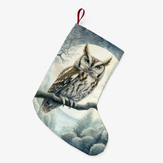 Waterverf Art Screech Uil Kleine Kerstsok (Voorkant (Hangend))