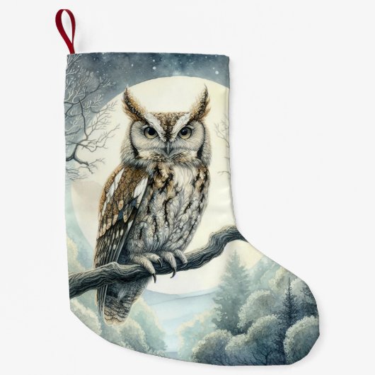 Waterverf Art Screech Uil Kleine Kerstsok (Voorkant)