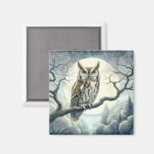 Waterverf Art Screech Uil Magneet (Voorkant / Achterkant)