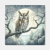 Waterverf Art Screech Uil Magneet (Voorkant)