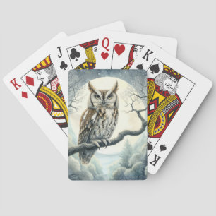Waterverf Art Screech Uil Pokerkaarten